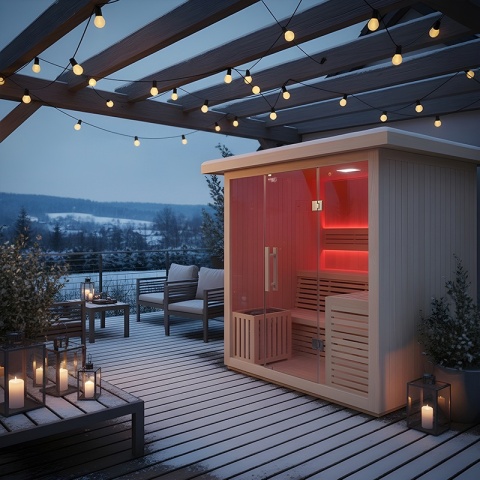 SAUNA OGRODOWA FIŃSKA Z PIECEM ASKER-NEW 4-6 OSOBOWA 180x180 CM